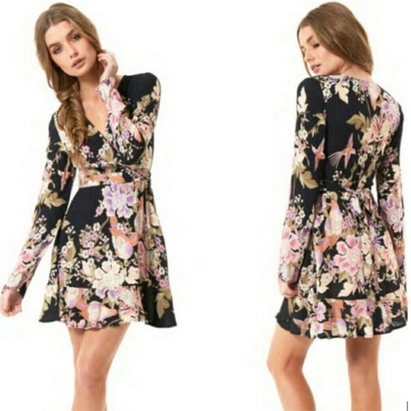 Spell Blue Skies Wrap Mini Dress in black - Picture 3 of 7